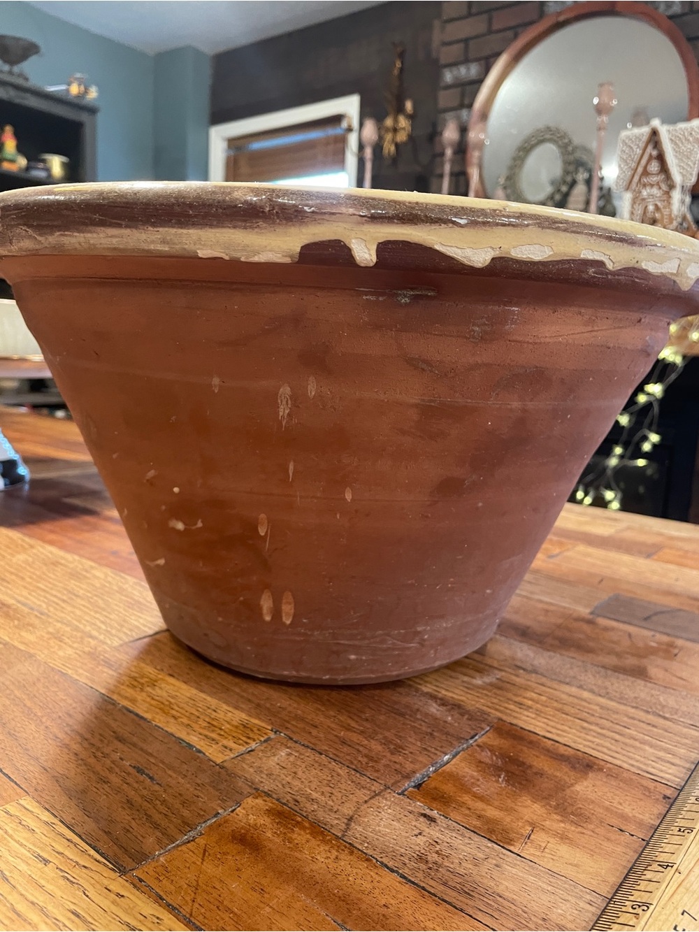 Ultra rare 1800s Antique red ward with Soft Yellow Glaze milk cooling pan - Picture 5 of 8